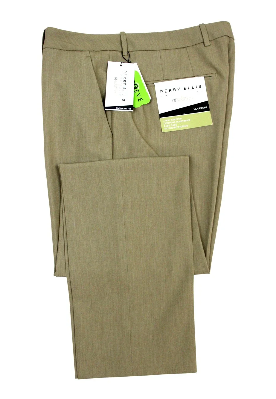 Perry Ellis Portfolio Resolution Pants Mens 33x32 Tan Modern Fit Stretch